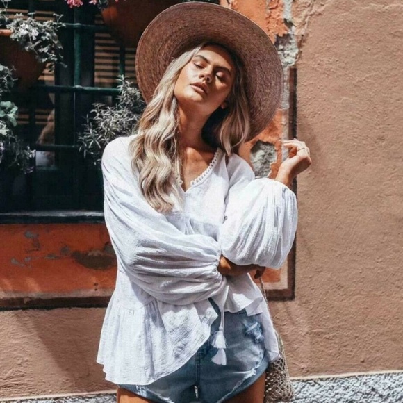 Figleaffashion Tops - New Boho Gauze Tassel Long Sleeve Blouse Top